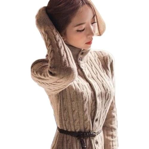 2019 South Korean womens new winter coat twist long cardigan knitted sweater dresses thickened in winter