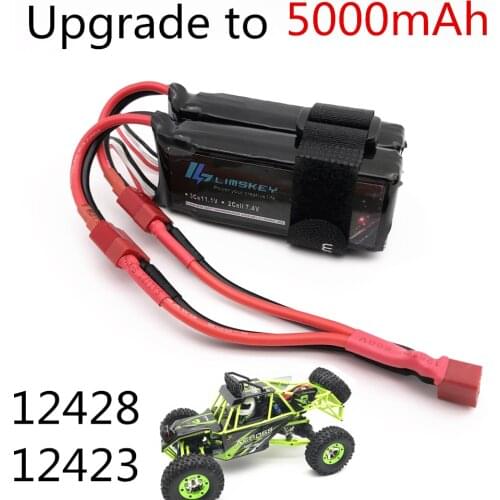 Limskey Power Upgrade to 7.4V 5000MAH (2pcs*2500mah 7.4V ) 40C 2S lipo battery T plug for Wltoys 12428 12423 144001 RC Car Parts
