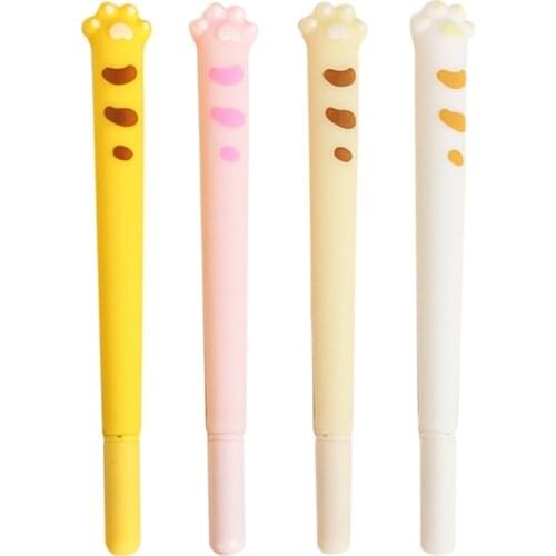 4 Pcs Creative Black Gel Pen Vividly Kitten Paw Style Gel Pen Refillable Signature Pen 0.5mm for Children Student Adult
