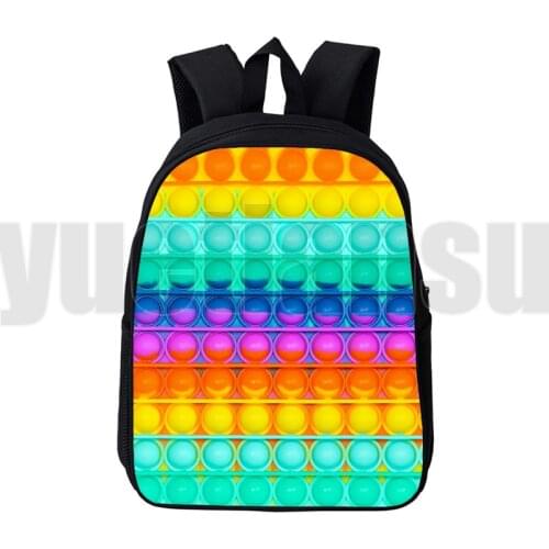 3D Print Anime Bubble Rainbow Pop Fidget Backpack Teenagers Black 12/16 Inch Funny Game POP It Bags Children Cartoon Schoolbags