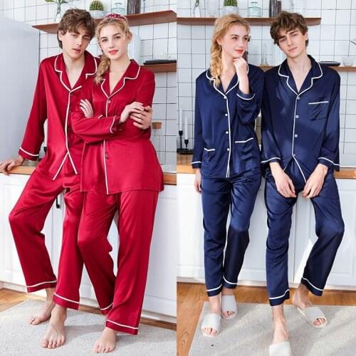Lovers Silk Pajamas Long Sleeve Spring Men And Women Ice Silk Plus-Size Home Service Suits Summer Matching Home Wear 2PCS пижама