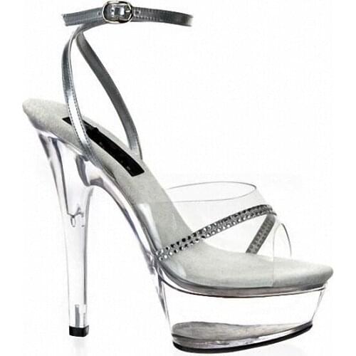 Stylish Shining Rhinestones 15CM Sexy Platforms High Heel Shoes Pole Dance Sandals 6 Inch Performance Sexy Crystal Wedding Shoes