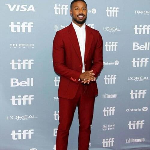 Dark Red Two Pieces Men Suits Notched Lapel Celebrity Formal Tuxedos For Wedding Slim Fit Prom Blazers (Jacket+Pants)