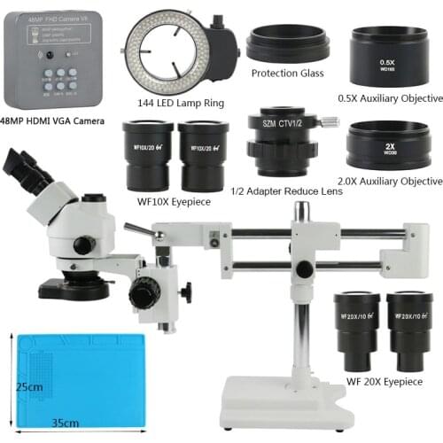 3.5X-180X Double Boom Simul Focal Trinocular Stereo Microscope 48MP 38MP HDMI VGA USB Microscopio Camera Phone PCB Repair Tools