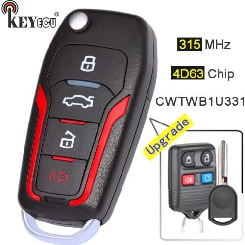 KEYECU 315MHz CWTWB1U331 Upgraded Flip Remote Key Fob 3+1 4 Button for Ford Explorer, for Lincoln Town Car LS, for Mercury Sable