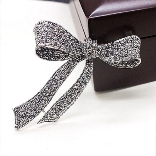 UTEI Jewelry Stunning Black Crystal Big Bowknot Alloy Brooch Vintage Style Fashion Clothes Jewelry Pin Wedding Party Corsage