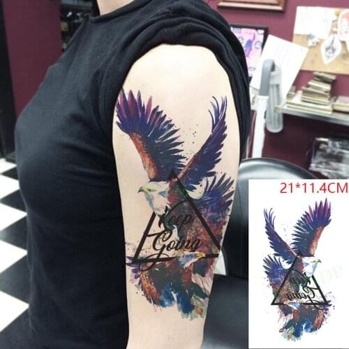 Waterproof Temporary Tattoo Stickers Eagle Bird English " Keep Going " Triangle Fake Tatto Flash Tatoo Body Art for Women Men