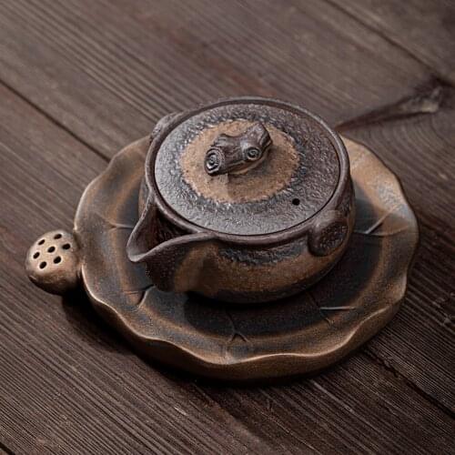 Japanese Gilding Iron Glaze Pot Ancient Morning Roast Retro Stoneware Gaiwan Ceramic KungFu Teapot Pu'er Tea Making Bowl Tea Pot