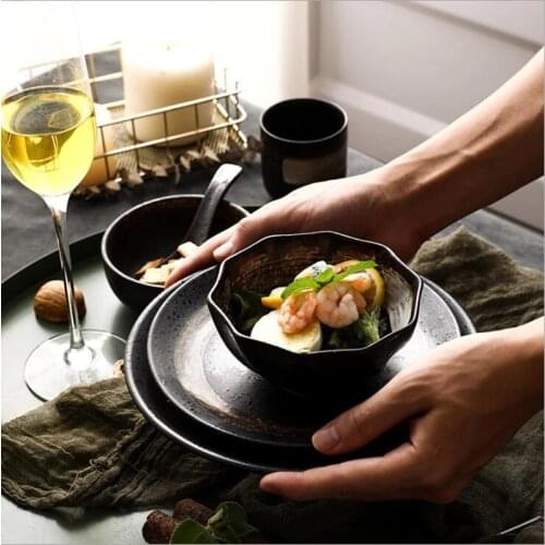 Japanese Retro ceramic dish Dinner Plate Ceramic Kitchen Plate Tableware Set Food Dishes Rice Salad Noodles Bowl Soup