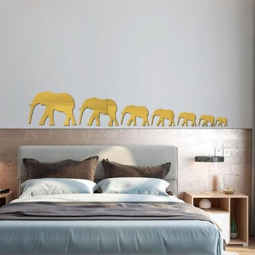 7 Pcs Cute Elephant Wall Mirror Sticker Living Room Bathroom Decor Various Combinations Of Different Sizes DIY Wall Decoration