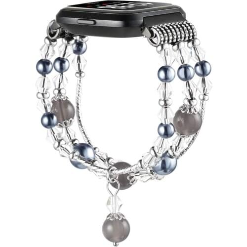 Woman Bling Bracelet for Fitbit Versa 2 Bands & Versa Lite Wristbands Watchband Strap Jewelry Luxury Dressy Black Replacement