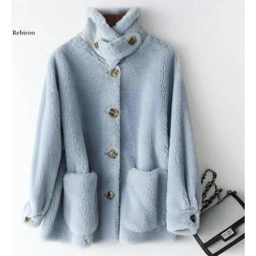 Womens Winter Teddy Bear Coat Thick Warm Polar Fleece Jacket Oversized Faux Fur Plush Lady Pocket Single Breasted Jacket