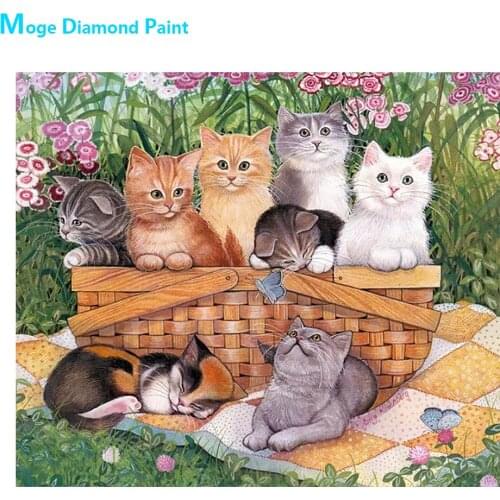 Animal Cat Basket Flower Diamond Painting Round Full Drill Floral Nouveaute DIY Mosaic Embroidery 5D Cross Stitch Home Decor
