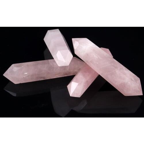 1pc Natural Stone Rose Quartzs Carved 95-108mm Double Point Sceptre Feng Shui Chakra Healing Reiki Crystal Decor Free shipping