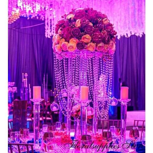 10PCS crystal wedding centerpiece acrylic flower stand chandelier wedding decorations clear flower vases