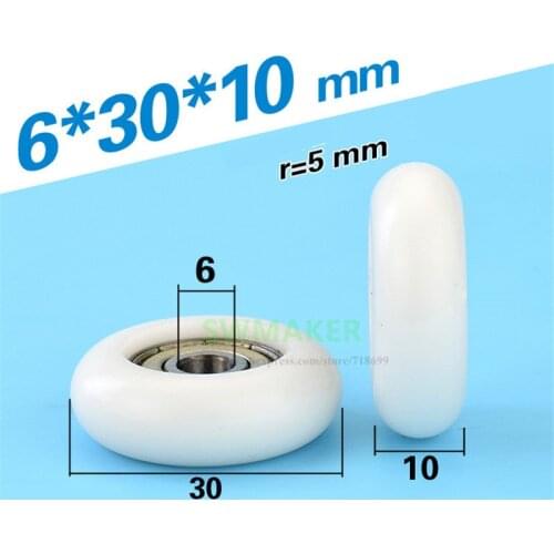 10pcs M6*30*10mm 6*30*10mm M6 screw shaft / thread / screw roller, guide wheel, roller pulley, drawer showcase POM