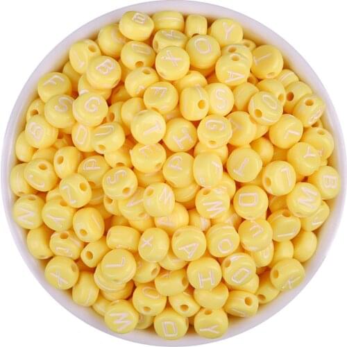 100PCS Round Yellow Color Acrylic Letter Beads for Jewelry Making Kid Diy Material Loose Spacer 4*7mm