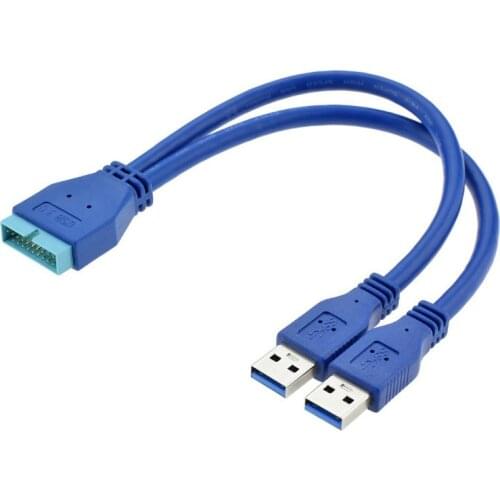 25CM Dual 2 Port USB3.0 A Male to Motherboard Mainboard 20Pin Cable Adapter 19 Pin USB Extension cable