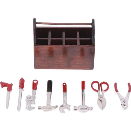 8pcs/set Mini Toolbox Handmade DIY Doll House Mini Furniture Model Tools Sets 1:12 Dollhouse Accessories