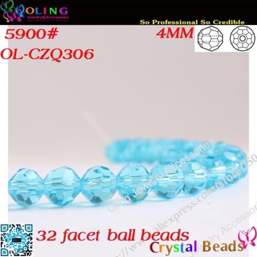 Bead,200pcs/Lot lake blue Crystal Glass Faceted Football Beads 4mm Crystal Round Bead For DIY Jewelry Findings