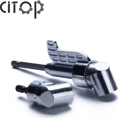 Citop 1pcs Turning Head Screwdriver 105 Degree 1/4" Extension Hex Drill Bit Screwdriver Tool Drilling Turning Head Socket Holder