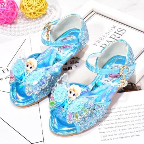 Disney childrens cartoon frozen princess girl non-slip soft sole flat shoes sandals party show dance crystal sequin shoes