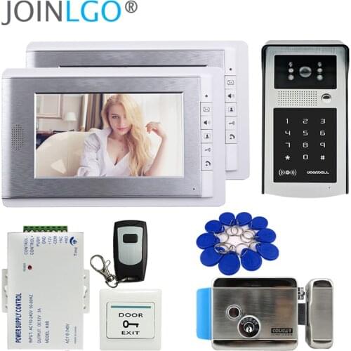Free Shipping Wired 7" LCD TFT Video Door Phone Intercom System 2 Monitors Outdoor RFID Password Keypad Camera + Electirc lock