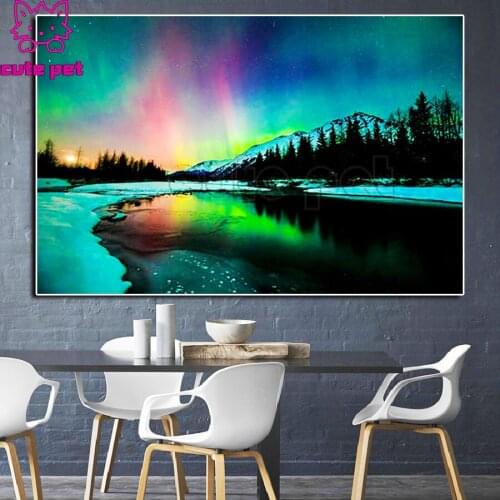 Rhinestone Painting aurora DIY Diamond Painting Embroidery 5d mosaic Diamond cross stitch rhinestone natural scenery home decor