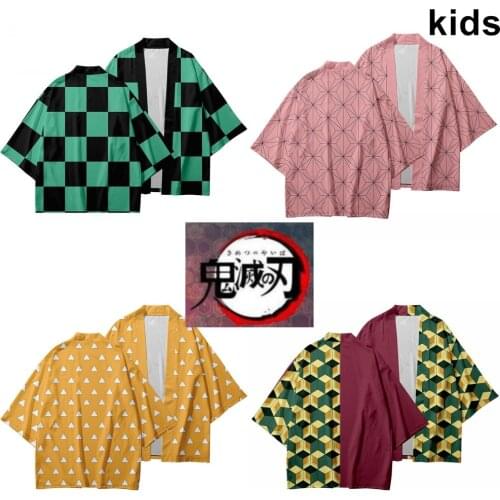 3 to 14 Years Kids Kimono Anime Demon Slayer Kimetsu No Yaiba Cosplay Costume Boys Girls Kimono Casual Harajuku Children Jackets