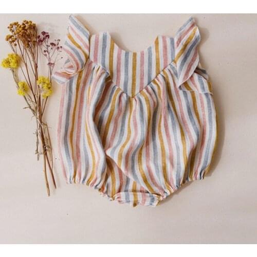 Summer Baby Girl Rompers 0-24M Striped Sleeveless One-Pieces Newborn Baby Girl Boy Clothes Cotton&Linen Baby Girl Outfit