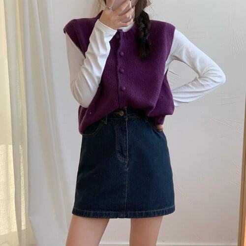 Korean Chic Solid Color Single-breasted Vest Womans Sweaters