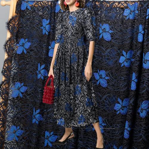 Red Raspberry Blue Flowers Embroidery Lace Fabrics Materials Autumn Women Dress Sewing Cloth Tailor Textile Freeshipping