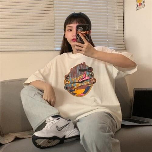 Summer Flying Anime Cartoon Pattern 2021 Ladies T-shirt Korean Style lgbt pride Harajuku Kpop Oversize Couples Emo Top