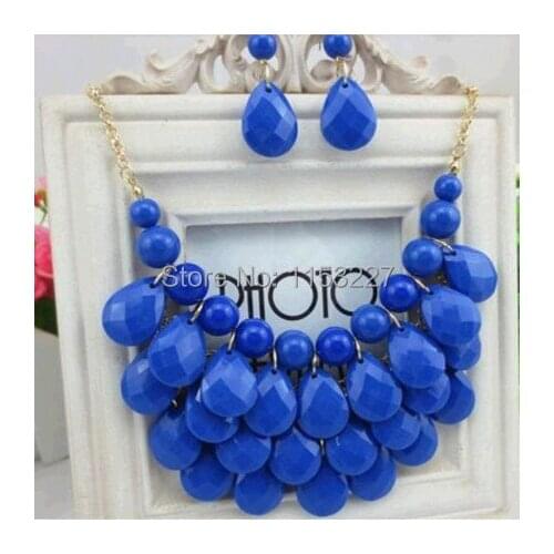 2016 Top sell multi layers candy color water drop bubble bib fashion african beads necklace jewelry set earring