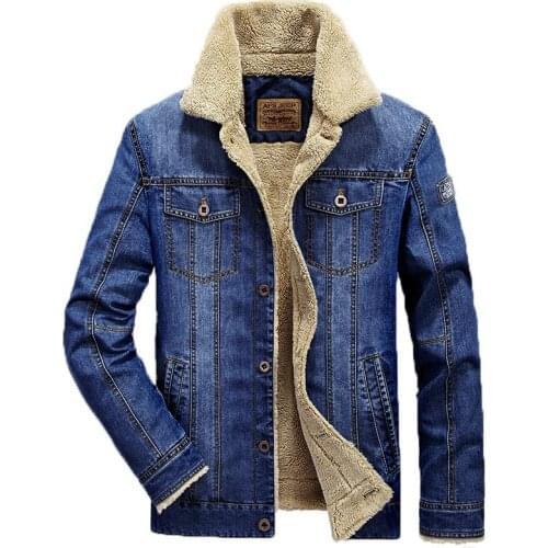 Plus Velvet Fashion Denim Jacket Mens Winter Wool Lining Warm Mens Brand Jacket Denim Jacket Coat Mens Denim Clothing 6XL