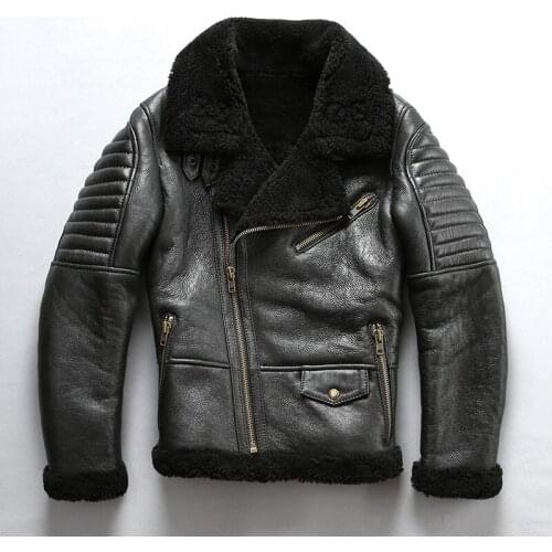 2020 New Men Shearling Jacket B3 Flight Jacket Imported Wool Sheepskin Aviator Fur Coat Winter Russia Coats Free Shipping
