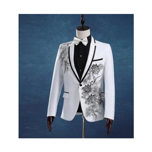 Men flower suits designs masculino homme stage costumes for singers men sequin blazer white clothes jacket star style dress