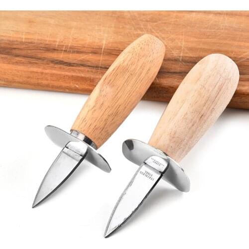 Stainless Steel Seafood scallop pry knife with wooden handle Oyster knives Sharp-edged Shucker Shell Seafood Opener 10pcs/pack