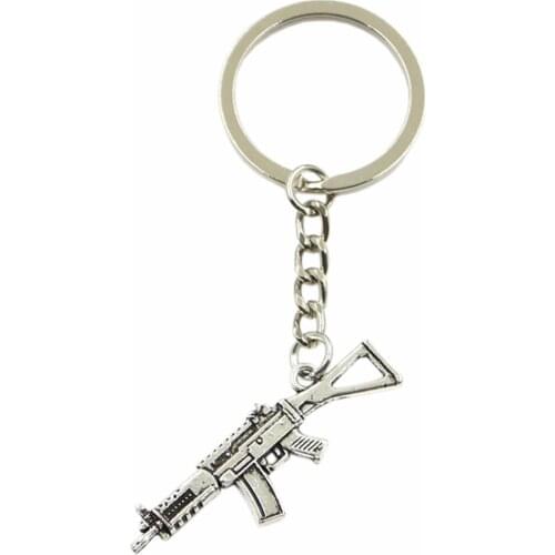New Fashion Men High Quality Car Keychain DIY Metal Holder Chain Silver Color Machine Gun Assault Rifle Pendant For Gift