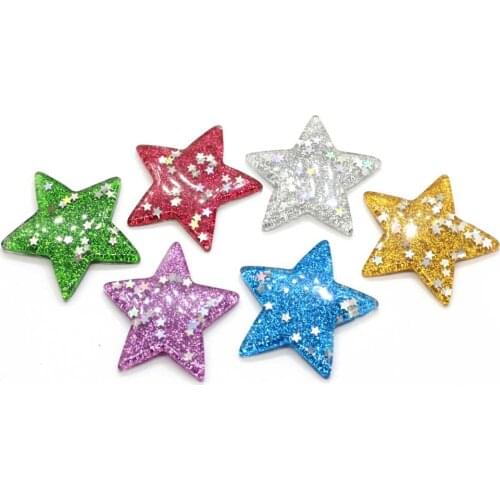 Resin Adorable Glitter Colorful Kawaii Five Star Flatback Cabochoh For Crafts Making Scrapbooking DIY