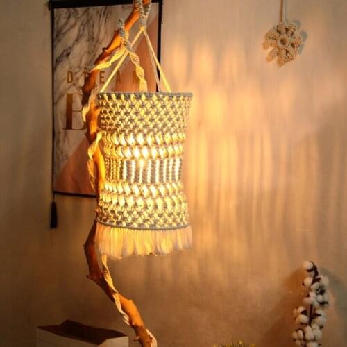 Hand-knitted Woven Lamp Shade Ceiling Light Cover Macrame Tapestry Tassel Decor Dropship