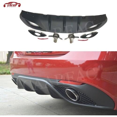 High quality PP Plastic Car Rear Bumper Lip Diffuser With Exhaust tips for Alfa Romeo Giulia Standard 2016-2018 Sport Style