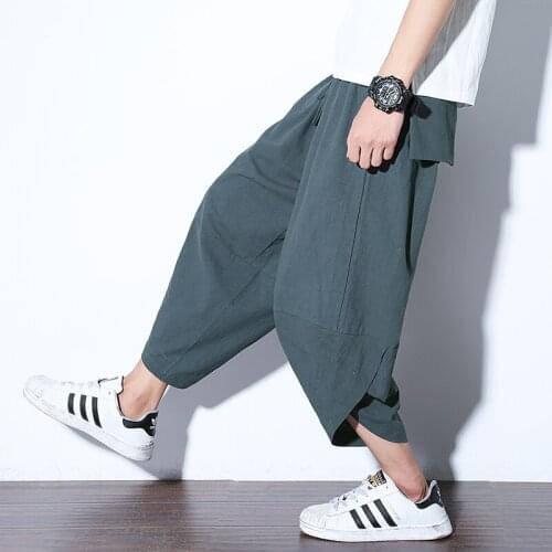 Holiday Man Linen Cropped Cross Pant Trouser Men Casual Wide Leg Bloomers Summer Male Traditional Nepal Thailand Trousers