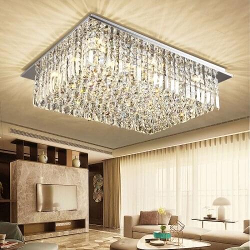 Simple modern LED rectangular living room crystal lamp bedroom 1 m 1.2 m hotel lobby ceiling lamp lighting fixture led crystal