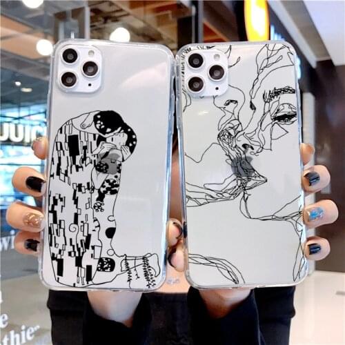 IPhone 7 8 Plus 6s 12 11 Pro Max X XR XS Max SE2020 abstract geometric art line transparent protective case Coque phone case