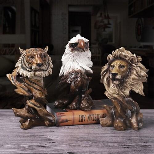 Resin Modern Animal Statue Eagle Wolf Tiger Lion Horse Figurines Home Office Decoration Ornaments Living Room Interior Crafts