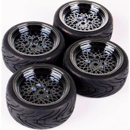Rubber tires & wheel for HSP HPI RC 1:10 flat racing on road car 4pieces/set parts accessory
