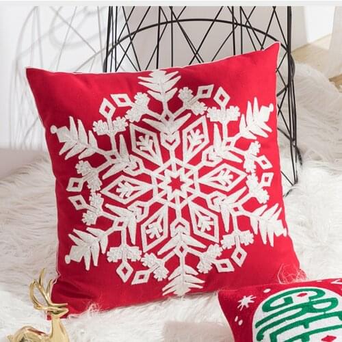 Christmas Decoration Cushion Cover 45x45cm Santa Snowflake Deer Snowman Pillow Case Red Green Square Embroidery Pillow Cover