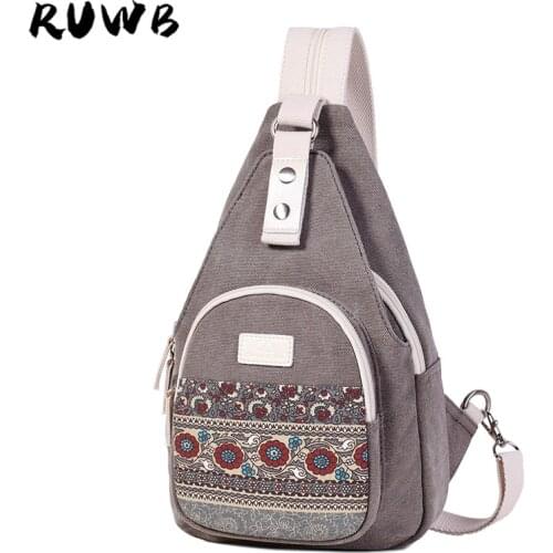 RUWB Women Chest Bag Canvas Backpack Girls Sling BackpackTravel Hiking Daypack Pattern Rope Crossbody Shoulder Bag Sac A Dos