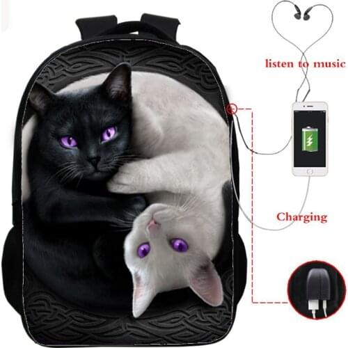 16 Inch Cat Children School Bags Orthopedic Backpack Kids School Boys Girls Mochila Infantil 3d Cat Prints Bags Usb Charging